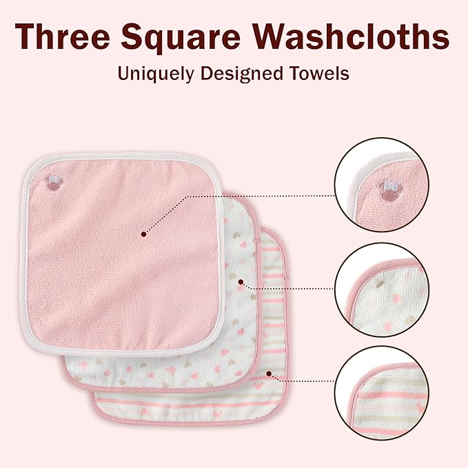 Disney Baby Girls Minnie Mouse Hooded Baby-Bath Towel with 3 Washcloths Set for Newborn and Infants