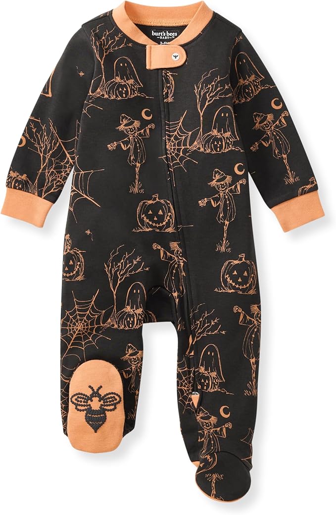 Burt's Bees Baby Boys Sleep and Play PJs, 100% Organic Cotton One-Piece Zip Front Romper Jumpsuit Pajamas