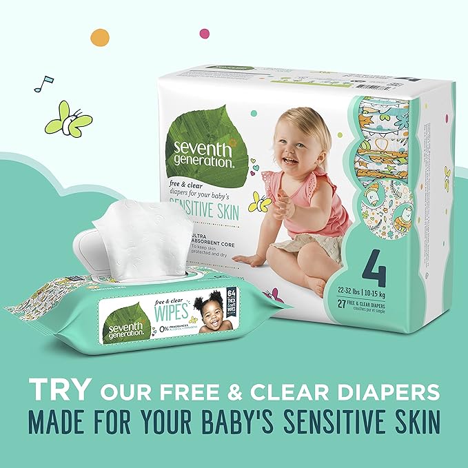 Seventh Generation Baby Wipes Sensitive Protection with Snap Seal Unscented Baby Wipes 64 Count