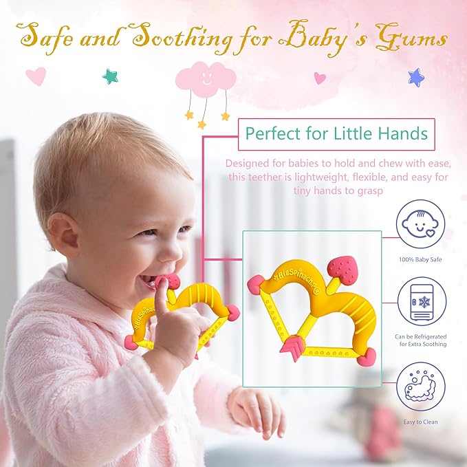 Teethers Heart Shape Silicone Baby Teether Toy Easy for Little Hands to Hold,Cupid Bow and Arrow Soft Teething Toy for Infants,Valentine's Gift for Girl or Boy (Yellow)