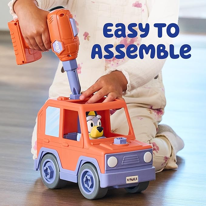BUILD-A-BUDDY Bluey Car - Buildable Take-Apart Motorized Vehicle with Bluey Figure & Toy Drill - 2-in-1 Toddler Building Play - Educational Construction Toy - Ages 18 Months+