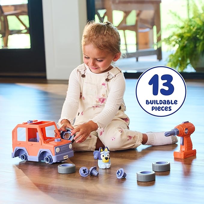 BUILD-A-BUDDY Bluey Car - Buildable Take-Apart Motorized Vehicle with Bluey Figure & Toy Drill - 2-in-1 Toddler Building Play - Educational Construction Toy - Ages 18 Months+