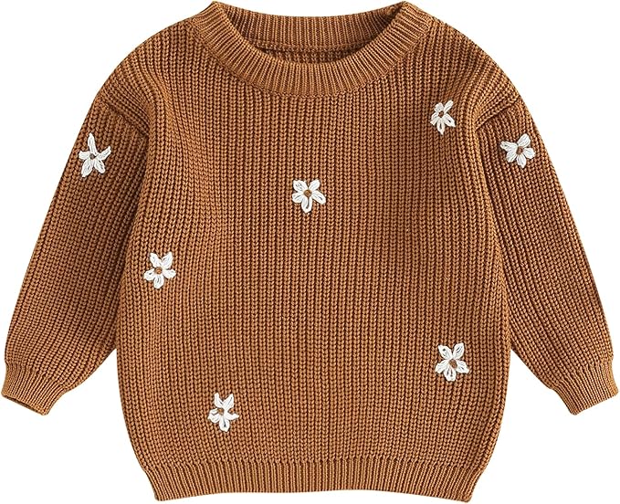 Mubineo Baby Girl Winter Clothes Cute Flower Sweater Crewneck Pullover Long Sleeve Knit Newborn Infant Sweaters