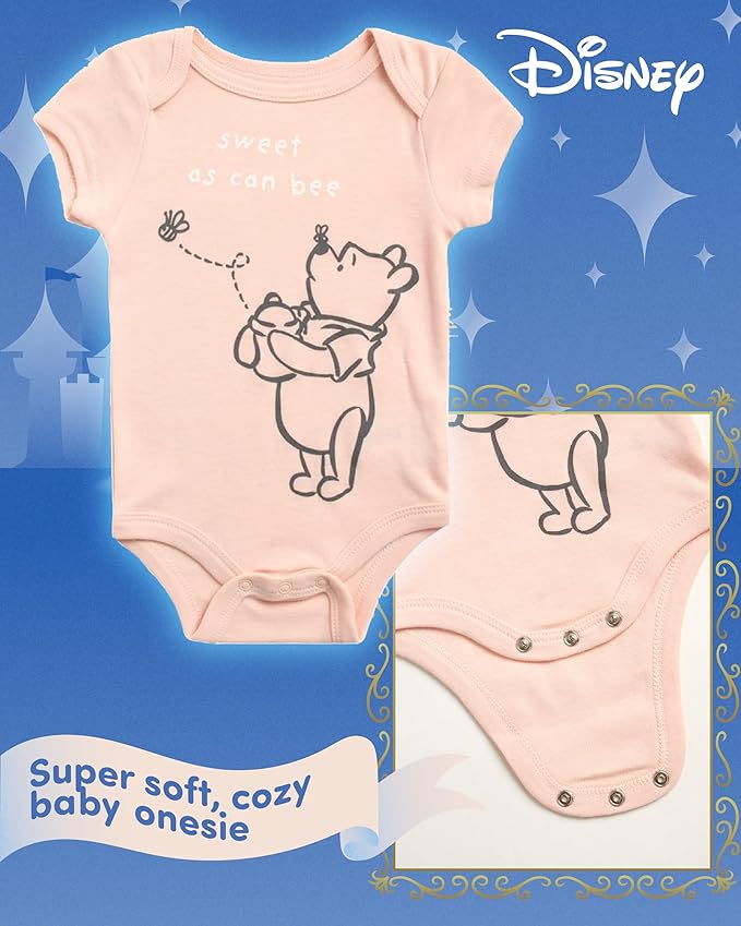 Disney Newborn Baby Girl Boy Clothes - 7 Piece Mickey Mouse Winnie the Pooh Bib Onesie Overall Beanie Pants Gift Bag Gift Set