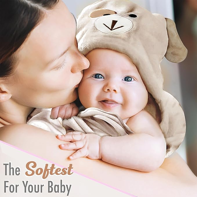 Baby Hooded Towel, Soft & Absorbent Viscose Derived from Bamboo, Extra Large 35 x 35 Inches, Bath Towel for Newborns, Infants & Toddlers, Beige