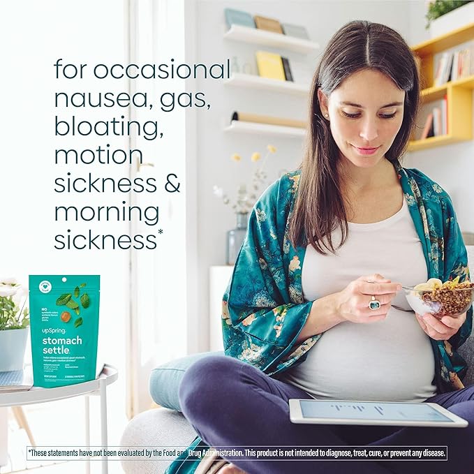 UpSpring Stomach Settle Drops for Occasional Nausea Relief/Upset Stomach with Ginger, Lemon, Spearmint, and B6. Mint Flavor Drops, 28 Ct(Packaging May Vary) (Pack of 2)