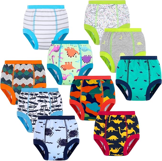 BIG ELEPHANT 10-Packs Training Underwear Absorbent Toddler Potty Trained Pants for Boys and Girls, 12 Months - 9 Years