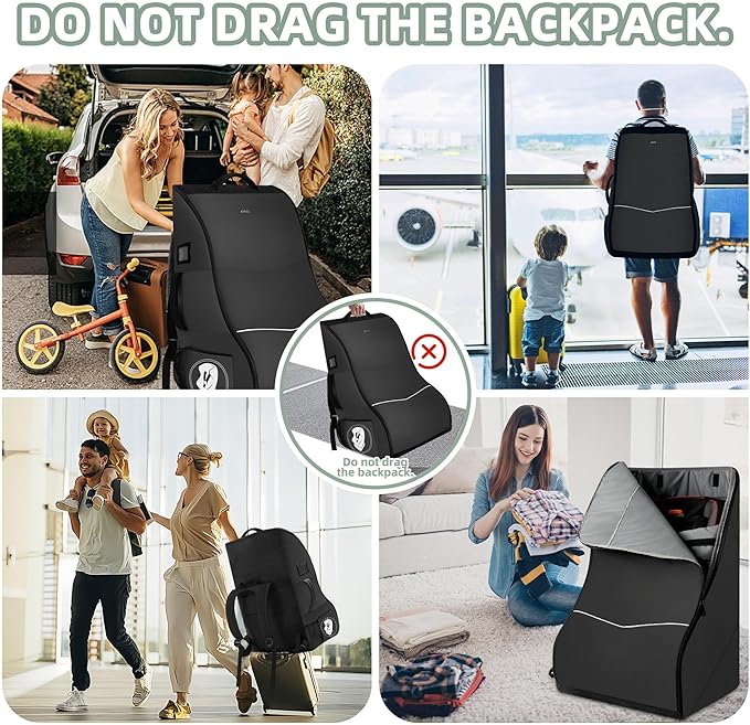 Car Seat Travel Bag for Airplane – Waterproof Heavy Duty Carseat Backpack for Gate Check or Airport Travel – Fits Infant, Convertible & Booster Seats, Black