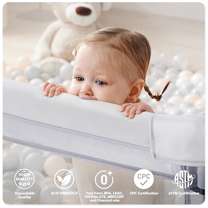 Sweeby Baby Playpen, 79x71 Inch Foldable Playpens for Babies and Toddlers with Gate, Extra Large Playpen with Door Play Yard for Baby Fence Indoor and Outdoor Portable Play Pen,LightGrey