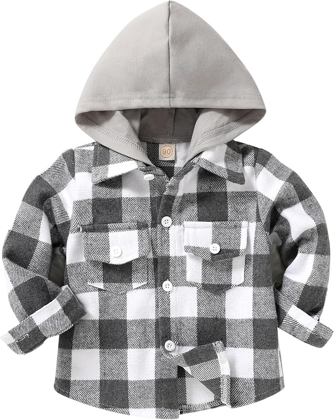 YOUNGER STAR Toddler Kids Boys Girls Flannel Hooded Plaid Shirt Button Baby Red Clothes