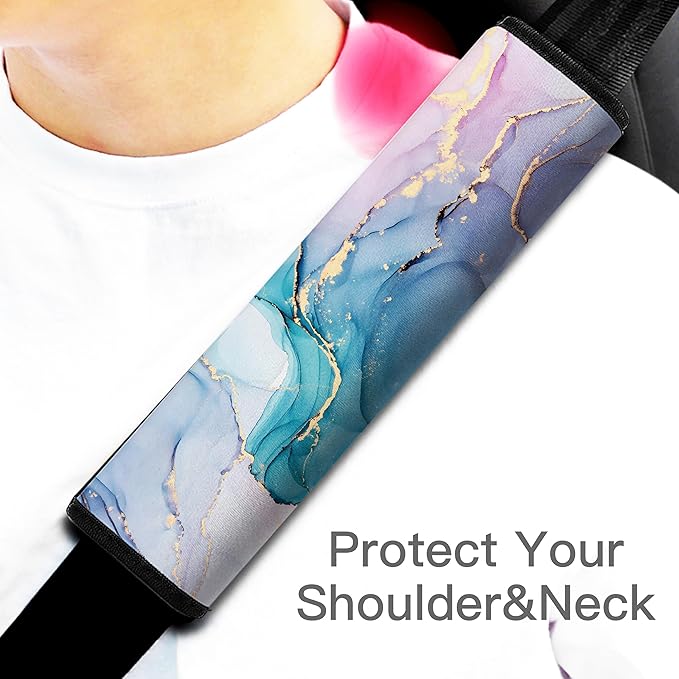 Car Seat Belt Pad Cover, 2-Pack Soft Car Safety Seat Belt Strap Shoulder Pad for Adults and Children, Suitable for Car Seat Belt, Backpack, Shoulder Bag (Colorful Marble)