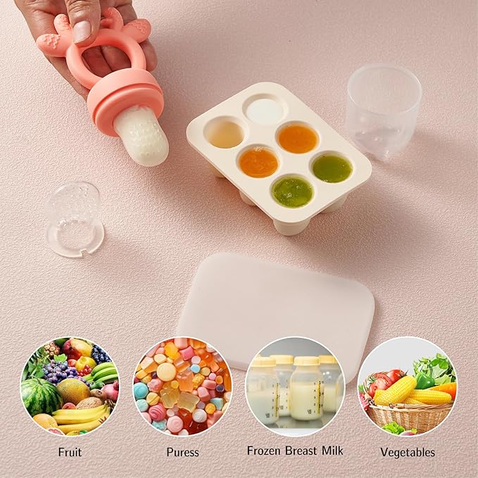 Baby Fruit Food Feeder with Breastmilk Popsicle Molds,Teething Toys Silicone Teethers for Babies 3-12 Months for Baby Feeding Gift