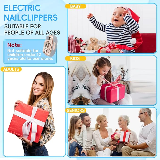 2026 Electric Nail Clipper with LED Light & 2 Speeds, New 2 in 1 Electric Nail Trimmer with Nail Clip Storage, 3 in 1 Design, USB Rechargeable Automatic Nail Clipper for Babies, Seniors and Adults