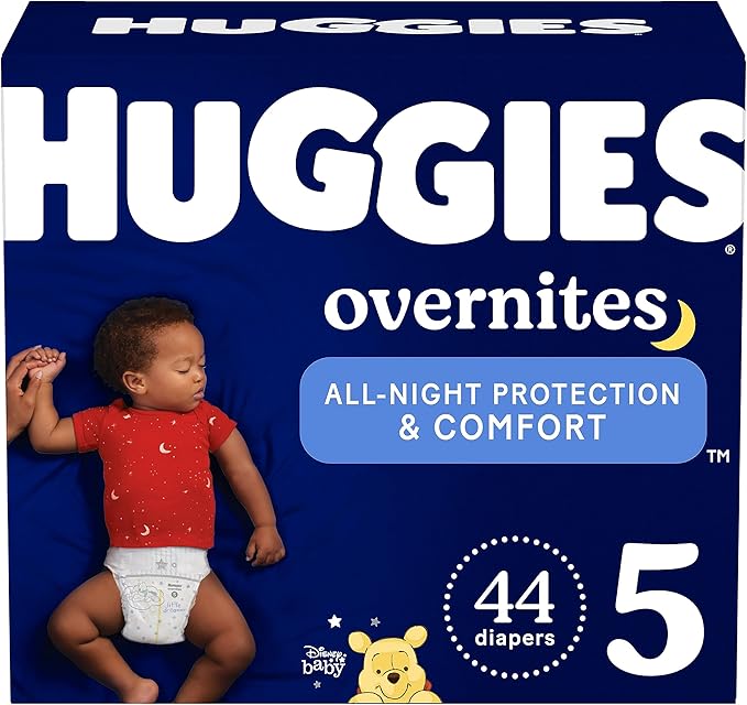 Overnight Diapers Size 5 (27+ lbs), 44 Ct, Huggies Overnites Nighttime Baby Diapers