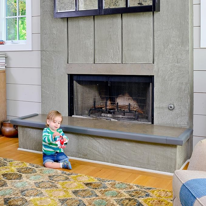 Cardinal Gates KEPK Large Hearth Pad Kit - Fireplace Baby Proofing - Adhesive Backed Fireplace Bumpers for Babies - 12.5 Feet of Padding with 3 Straight Pieces & 2 Corners - Made in The USA - Gray
