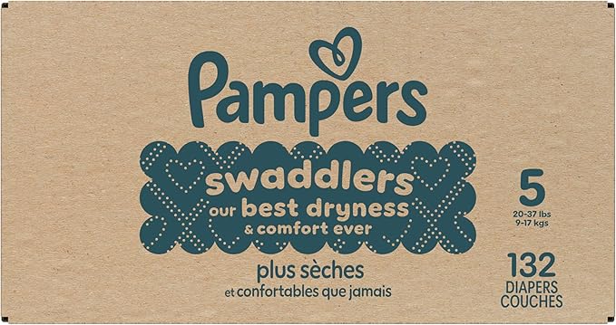 Pampers Swaddlers Diapers, Size 5 (20-37 lbs), 132 Count, Absorbent, Keeps Baby Dry and Comfortable, Skin Safe Disposable Baby Diaper (Packaging May Vary)