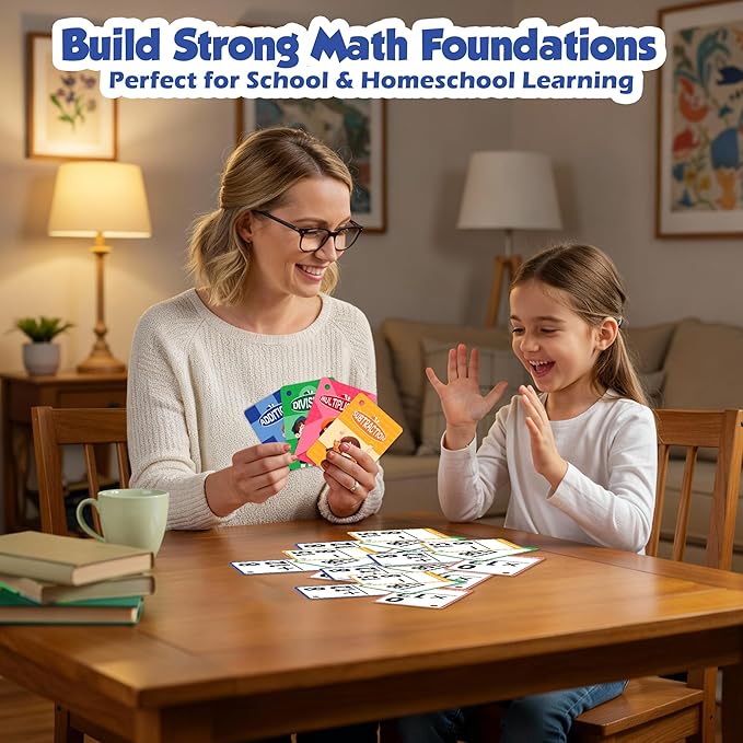 Multi Math Flash Cards, Addition, Subtraction, Multiplication & Division, Write & Wipe with Markers, Self - Checking Flashcards for Kids Grades 1-5 & Homeschool