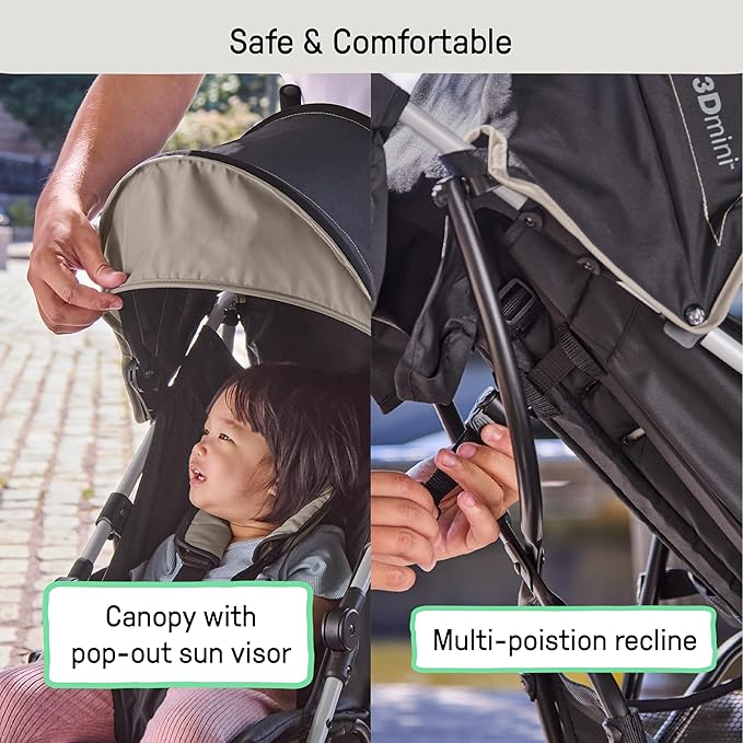Ingenuity 3D Mini Convenience Stroller – Lightweight Stroller with Compact Fold, Multi-Position Recline, Canopy with Pop Out Sun Visor – Umbrella Stroller for Travel and More, Cashew Tan
