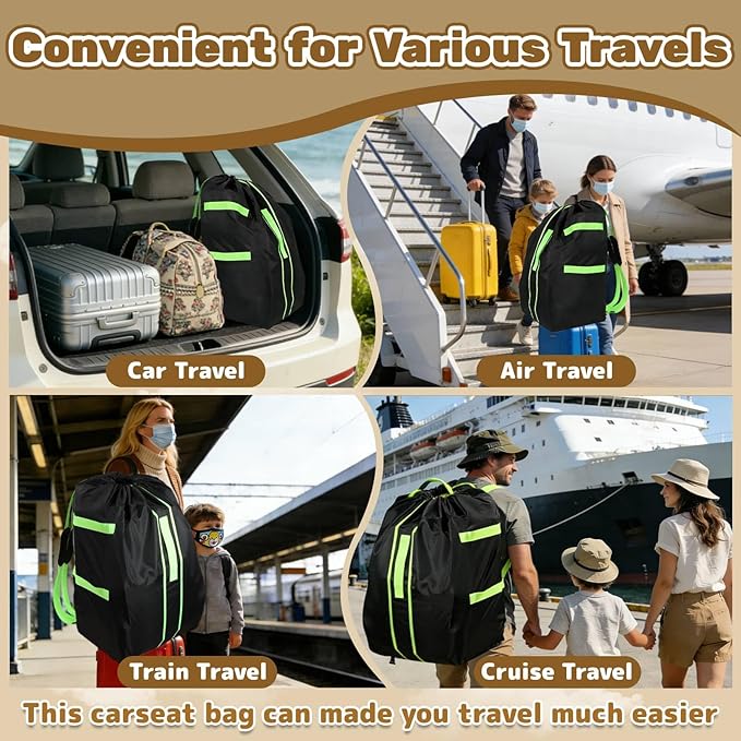Carseat Bag for Airplane Travel, Carseat Gate Check Bag, Durable Car Seat Cover Baby Travel and 2 Pcs Luggage Tags For Airplane, Perfect for Air Travel Family Vacations and Parent with Infants