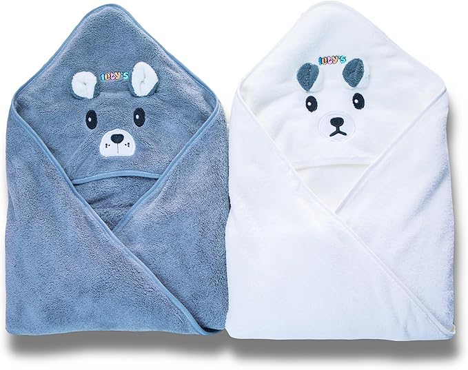 Ioly's Hooded Baby Bath Towels for Newborn Essentials 41" Set of 2 Towels with Hood for Kids Babies Toddler Infant (Large) Baby Towel Cosas para Bebes recien nacidos Bath Items (White and Gray)