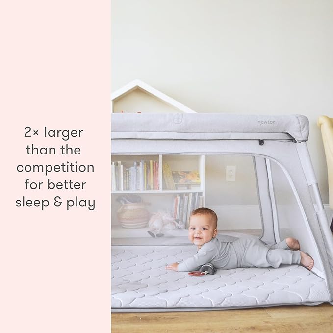 Newton Baby Deluxe Travel Crib & Play Yard | Largest in Class, Breathable, Washable Mattress, Foldable Playpen for Toddlers, Travel Bag, Grey