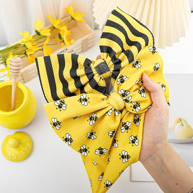 YanJie 7'' 2Pcs Bee Baby Bows for Girls Yellow Headbands for Infant Toddlers Summer Hair Bow Accessories Stripe Outfits for Girl Baby Hair Accessory Gift