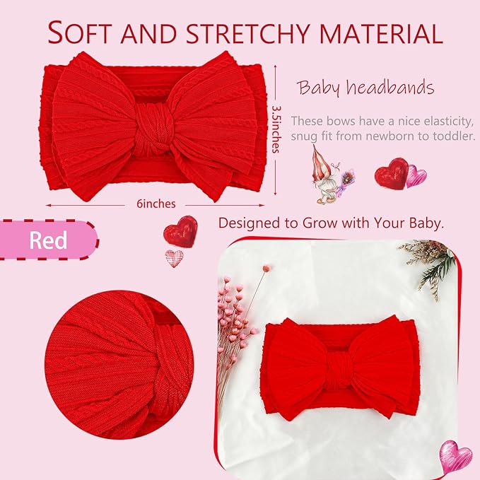 LemonSpace Handmade Red Baby Girls Bows Soft Stretchy Nylon Hair Bands Hair Accessories Baby headbands with Bows for Newborn Baby Girls Infant Toddlers Kids(Red)