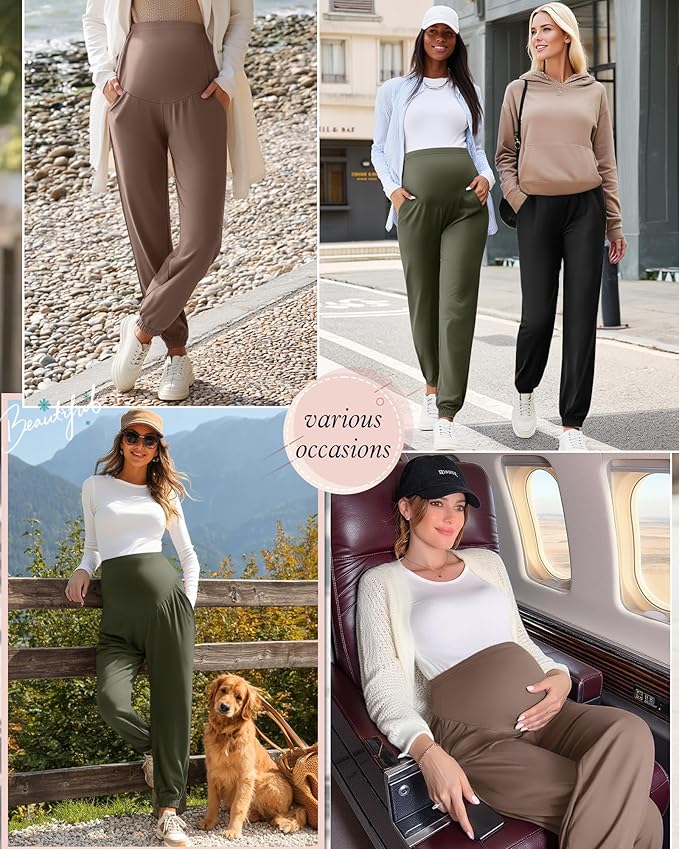 3 Pack Women's Maternity Pants Maternity Jogger Sweatpants Over The Belly Stretchy Pregnancy Pants with Pockets