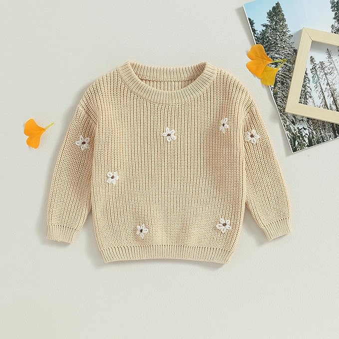 Mubineo Baby Girl Winter Clothes Cute Flower Sweater Crewneck Pullover Long Sleeve Knit Newborn Infant Sweaters