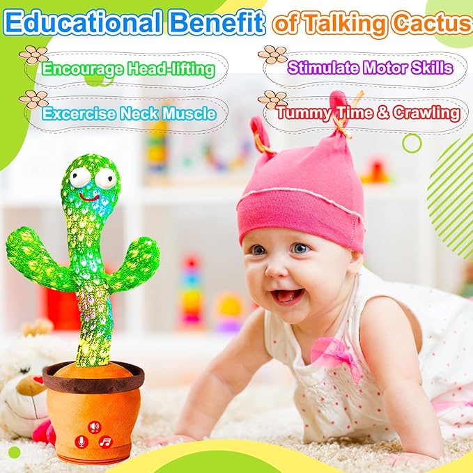 Rechargeable Baby Toys Dancing Talking Cactus Toy for Baby, Volume Adjustable, Singing, Mimicking, Repeating, Baby Infant Toys for Girls Boys, Valentine Gifts for Kids Baby Todder