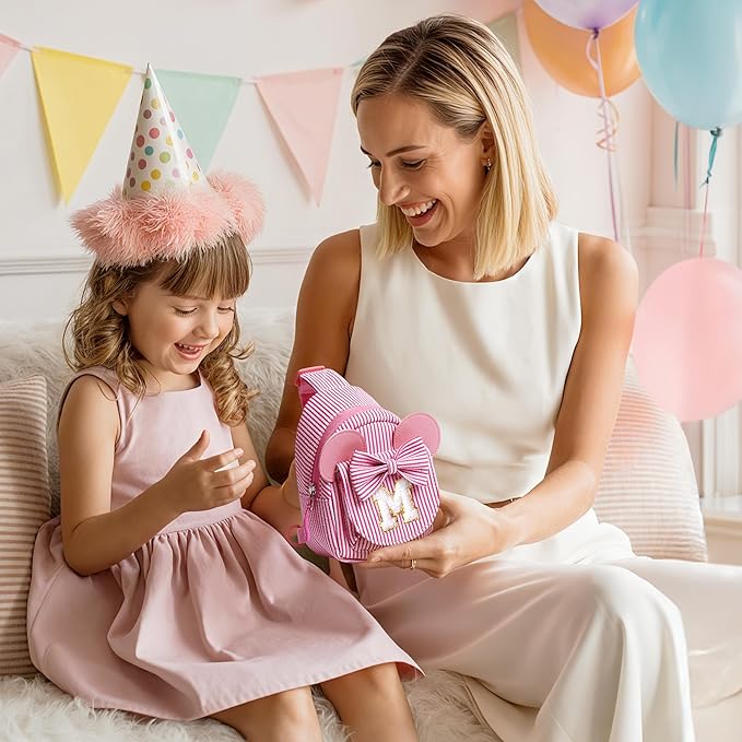 Birthday Gifts for Girls, Sling Bags for Girl Kid Travel, Birthday Gifts for 2 3 4 5 6 7 Year Old Girls Small Initial Pink Cross Fanny Packs Sling Bag for Daughter Gift (Pink T)