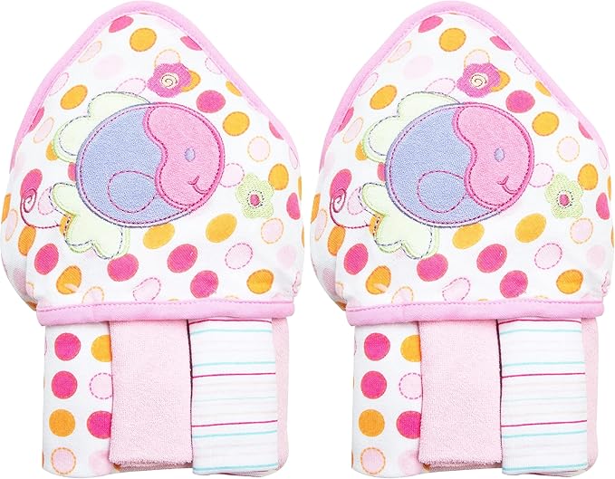 Spasilk Baby Bath Hooded Terry Towel with 3 Washcloths, Baby Bath Essentials, One Size, Pink Fish (Pack of 2)