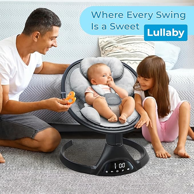 Lulabelle Baby Swings for Infants, 3-in-1 Infant Swing, 5 Sway Speeds | 10 Preset Lullabies & Bluetooth, Portable Newborn Swing for Home or Travel | Electric Baby Swing with Adjustable Height