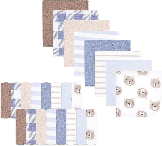 Hudson Baby Unisex Baby Rayon from Bamboo Washcloth Bundle, Bear, One Size