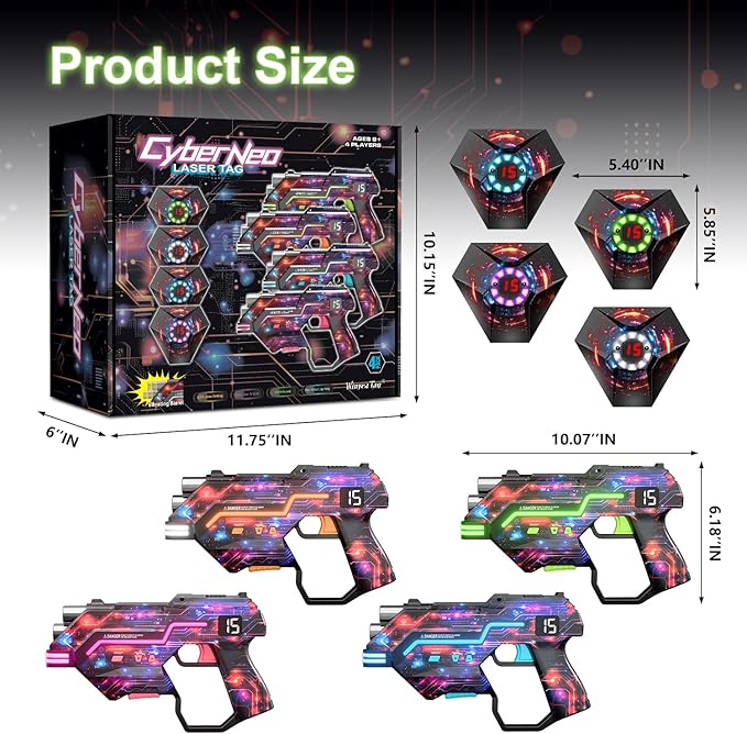 Laser Tag Guns Set of 4: LED Vest Setting | Dynamic Barrel | Fun Ideas Age 8+ Year Old Toys | Lazer Game Teen Boys & Girls Outdoor Activity | Gift for Kids, Teens & Adults
