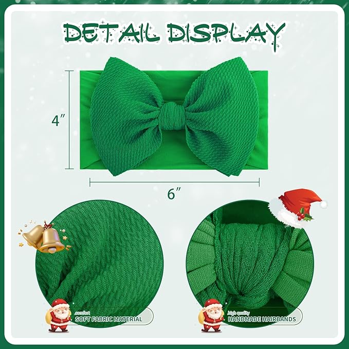 YanJie Baby Headbands, Red Hair Bow and Green Elastic Nylon Hairbands for Newborns and Infants, 2Pcs