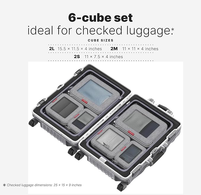 LeanTravel Premium Compression Packing Cubes for Travel - Luggage Organizers with Double Zipper - Sturdy Bags for Suitcase (6-Pack, Grey)