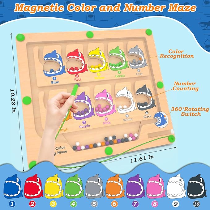 Magnetic Color & Number Maze, Montessori Counting Matching Toys, Wooden Magnet Maze Board Game Fine Motor Skills Toys for 3 4 5 Years Old Preschool Learning Activities