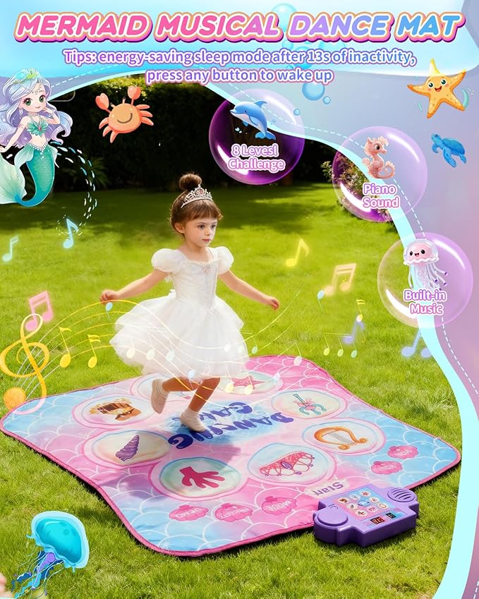 Dance Mat with 9 Light-Up Buttons, Dance Mats for Girls 3-12 Featuring 8 Games & 3 Speeds, Kids Dance Mat with Built-in Music, Standby Mode, Adjustable Volume, Birthday Gifts for 3+ Girls