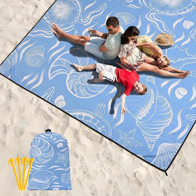Beach Blanket Waterproof Sandproof Beach Mat 79" X 83"/10'x9'for 2-8 Adults Quick Drying Outdoor Picnic Mat Beach Accessories for Travel, Camping, Hiking