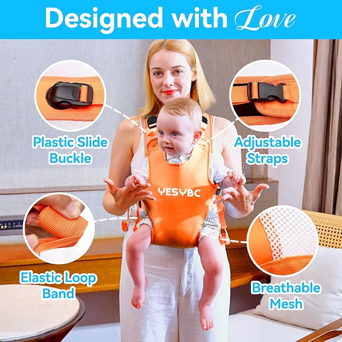 Baby Carrier, Dual-Use Adjustable Baby Sling Support Infant Chest Holder with Drawstring Backpack for Newborn to Toddler 13-33 lbs Swimming Pool Beach Land (Orange)
