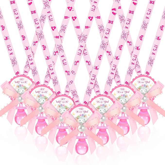 Remuuly 36 Pcs Baby Shower Pacifiers Necklace Bulk Acrylic Pacifiers Charm for Gender Reveal Party Favors Table Scatter Decorations(Girl,Pink)