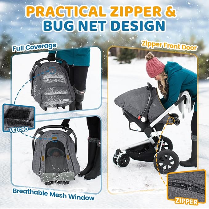 Orzbow Winter Car Seat Cover Baby | Waterproof Infant Carseat Cover Compatible with Doona Car Seats and Strollers, Breathable Baby Carseat Canopy, Baby Winter Essentials, Dark Grey