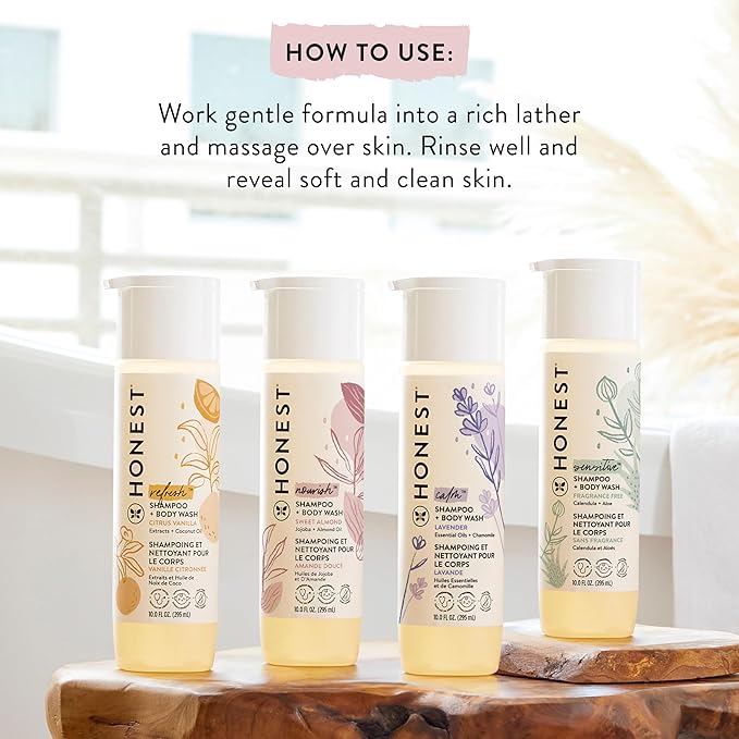 The Honest Company 2-in-1 Cleansing Shampoo and Body Wash Face Lotion Bundle, Gentle for Baby, Naturally Derived, Lavender Calm, 18.5 fl oz