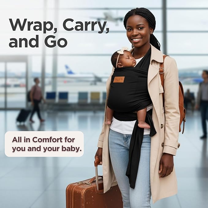 Baby Wrap Carrier - Premium Cotton Baby Carrier Wrap for Newborn to Toddler- Infant Carrier- Baby Holder One Size Fits All with Front Pocket (Black) by Max&so