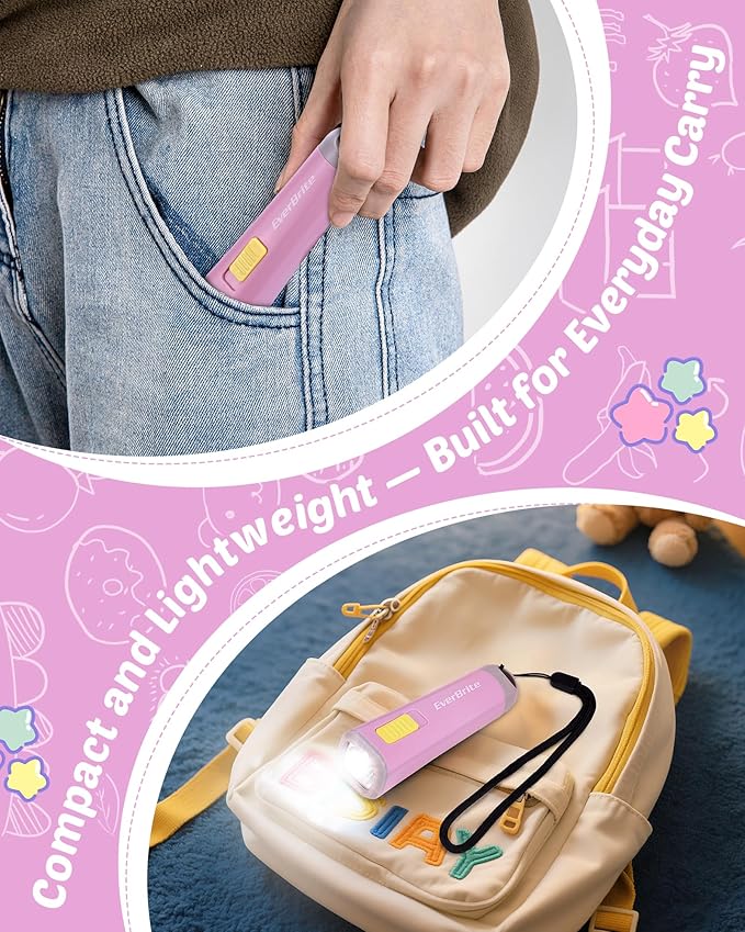 EverBrite Small Flashlight, Mini LED Flashlight, Plastic Torch Use for Emergencies, Camping, Outdoor with Lanyard 3AAA Battery Included, Pink