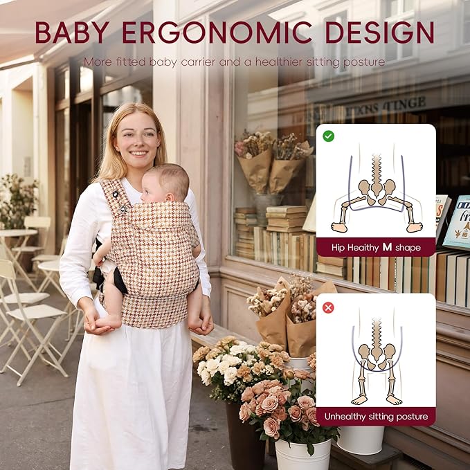 FRUITEAM Baby Carrier, Toddler Carrier with Adjustable Seat Size, Comfortable & Ergonomic Baby Carrier Newborn (7-25 LBS), Easy to Wear, Travel and Hiking Friendly (Brown Houndstooth)