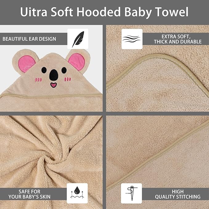 2Pcs Baby Hooded Towel,31 * 31 in Toddler Bath Towels for Newborn Babies,Toallas de Baño para Bebe,Organic Infant Kids Boy Essentials 1-3