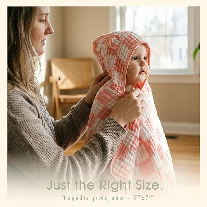 Ultra-Soft Muslin Toddler Hooded Towel - 55 x 28 Inches, Ideal for Bath & Beach, Suitable for Both Boys & Girls from Newborns to Toddlers
