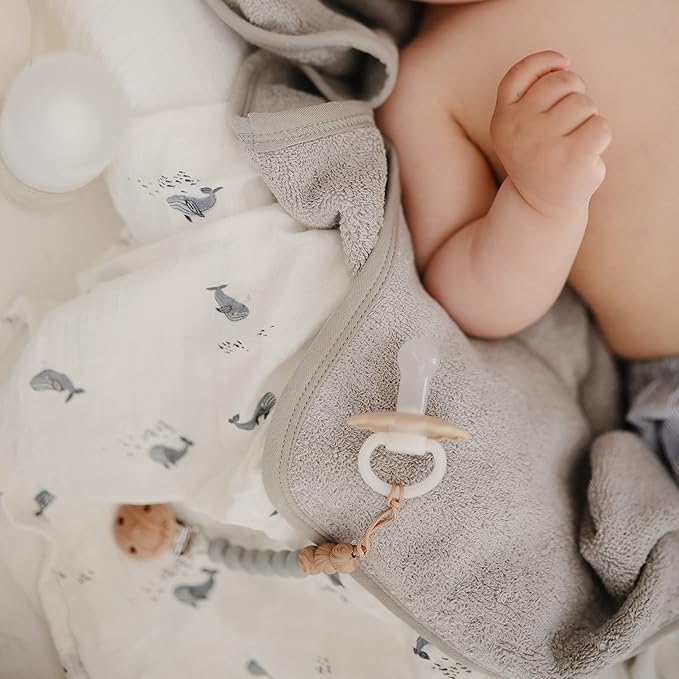 FRIGG Daisy Night SilkySoft Silicone Baby Pacifier | Made in Denmark | BPA-Free (Portobello/Croissant, 0-6 Months)